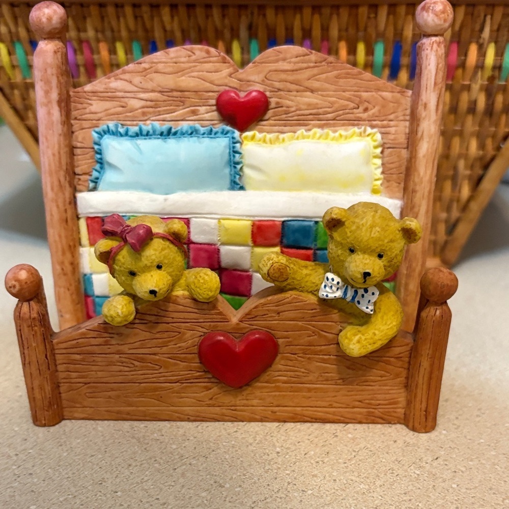 Vintage 1990s ~ Two Child Bears Bed Figurine